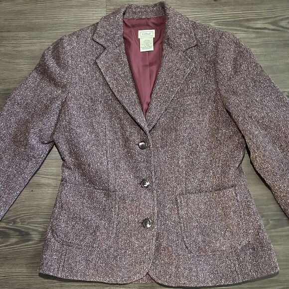 LL Bean Small Maroon Wool/Silk Blend 2 Pocket Blazer - Picture 2 of 7